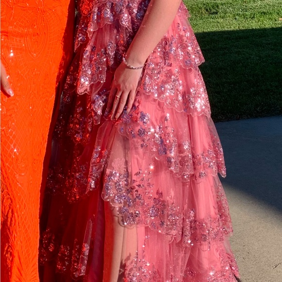 Glitter Mesh Corset Tiered Ballgown with Sequin and Ruffle Detail.
Prom dress. - Picture 5 of 17